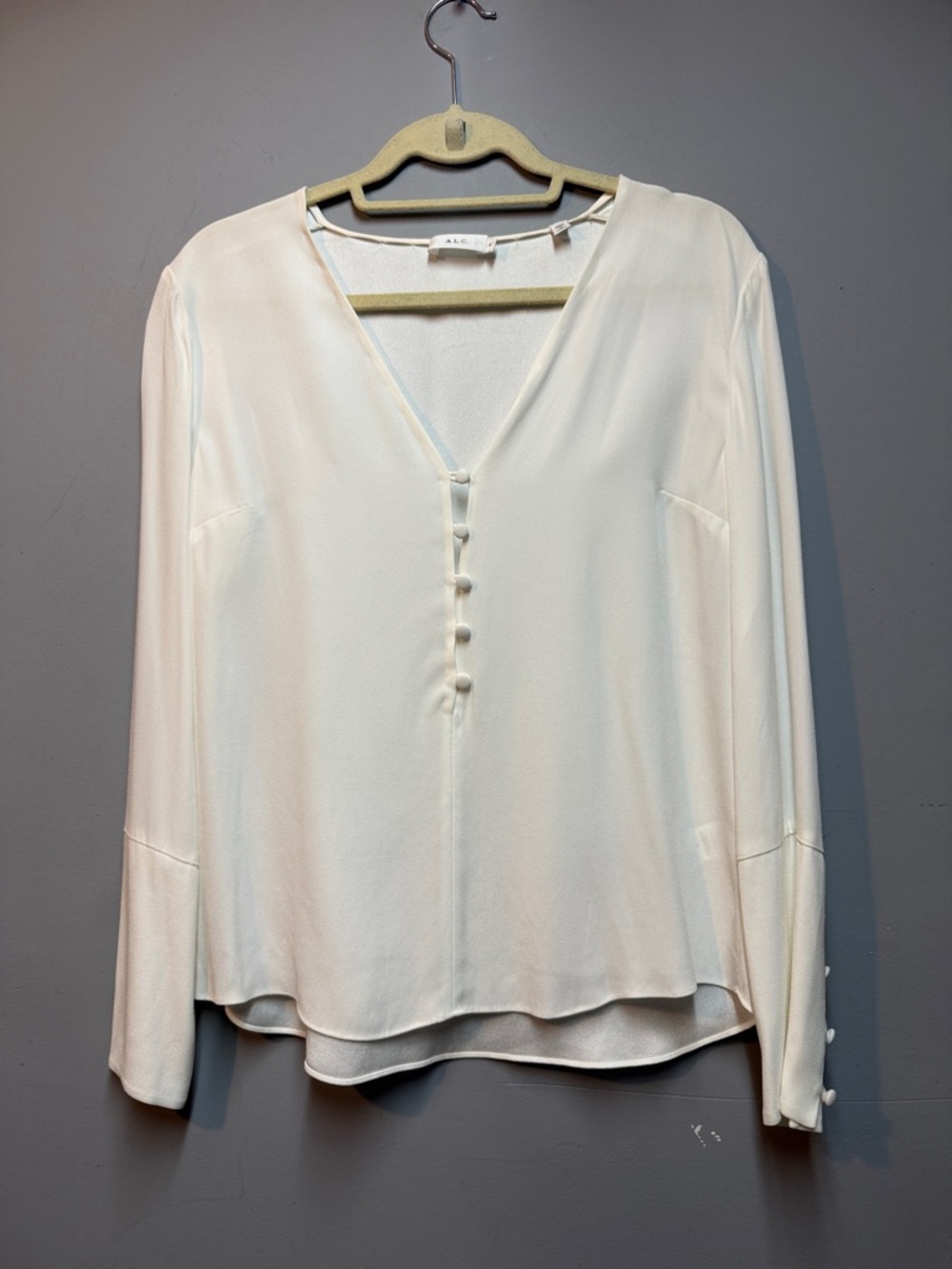A.L.C. Ivory Button-Front V-Neck Blouse
